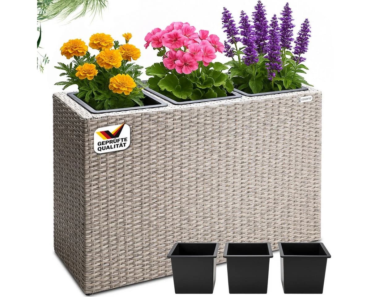 Casaria Pflanzkübel 3er Set Creme Polyrattan - Bild 2