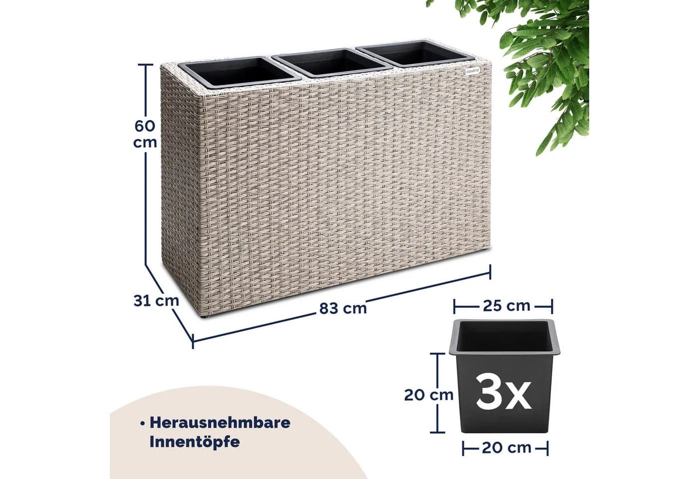 Casaria Pflanzkübel 3er Set Creme Polyrattan - Bild 3