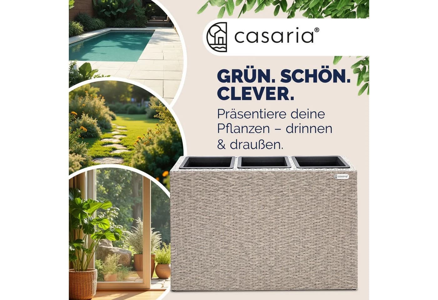 Casaria Pflanzkübel 3er Set Creme Polyrattan - Bild 4