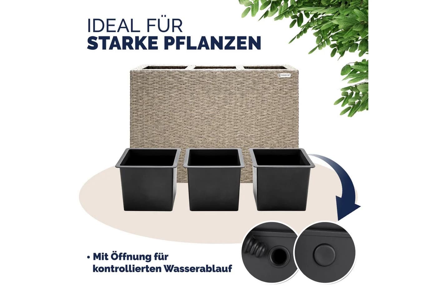 Casaria Pflanzkübel 3er Set Creme Polyrattan - Bild 5