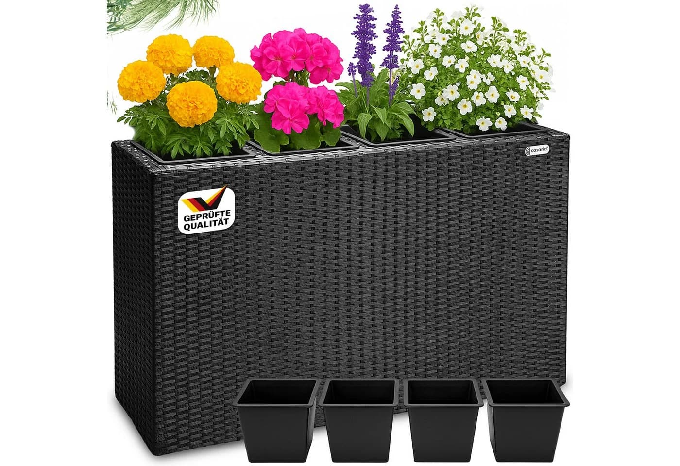Casaria Pflanzkübel 4 Innentöpfe Polyrattan Schwarz - Bild 2