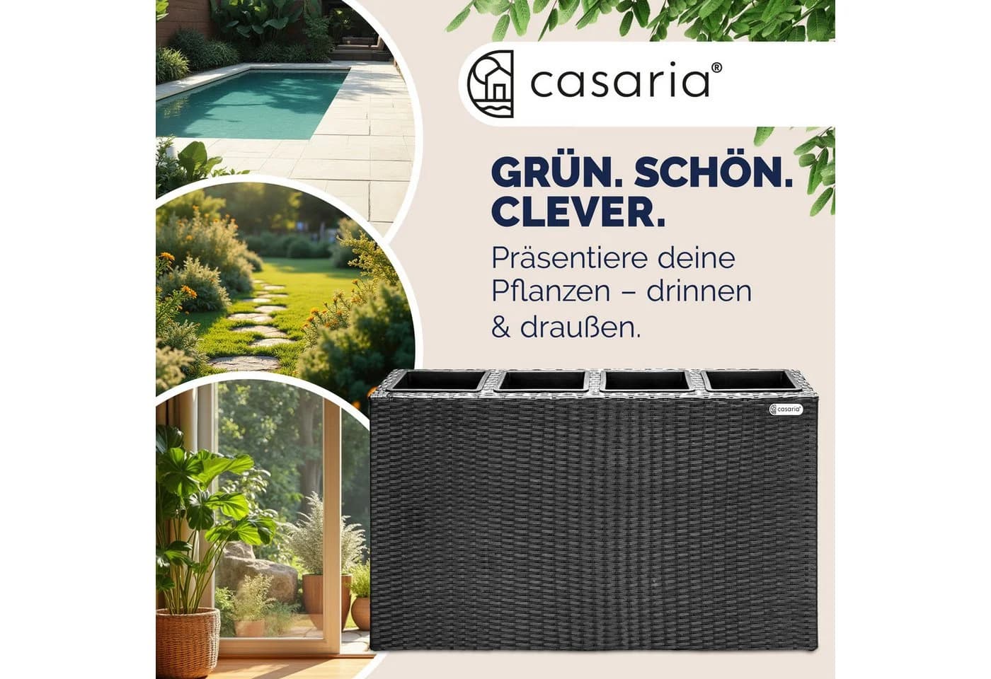 Casaria Pflanzkübel 4 Innentöpfe Polyrattan Schwarz - Bild 4