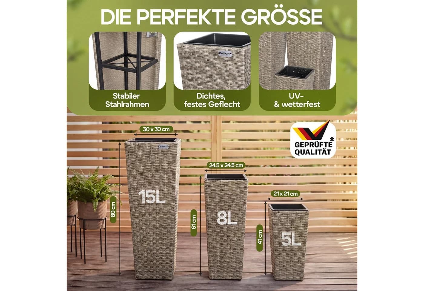 Casaria Pflanzkübel 3er Set Polyrattangeflecht - Bild 3