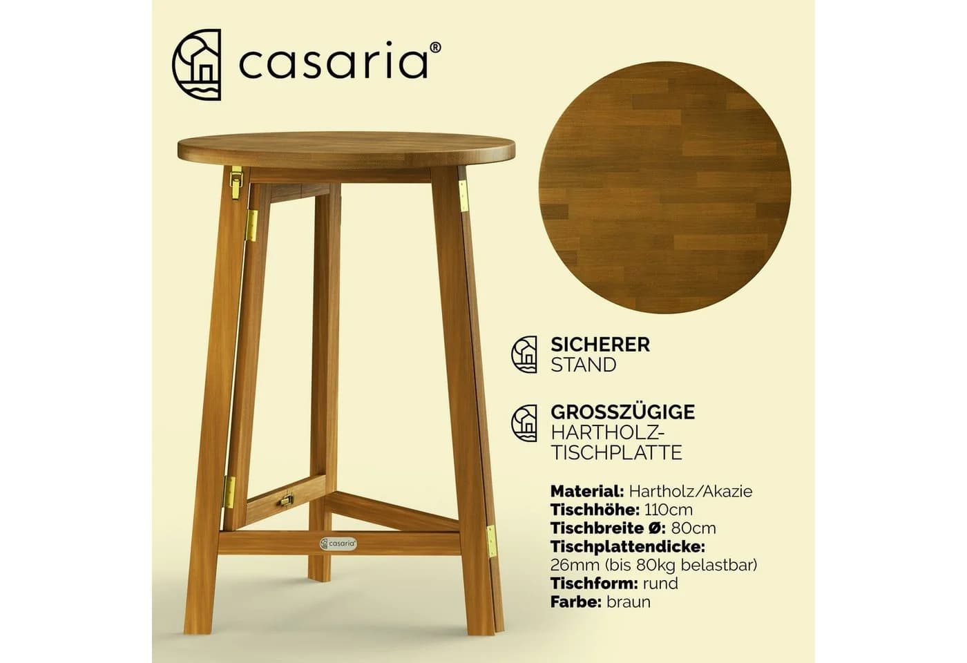 Casaria Stehtisch Akazie Klappbar Rustikal Indoor Outdoor - Bild 3