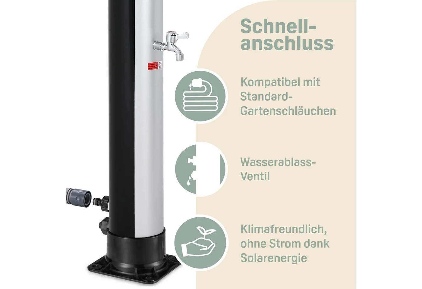 monzana Solardusche 35L Schwarz Silber mit Regenduschkopf - Bild 3