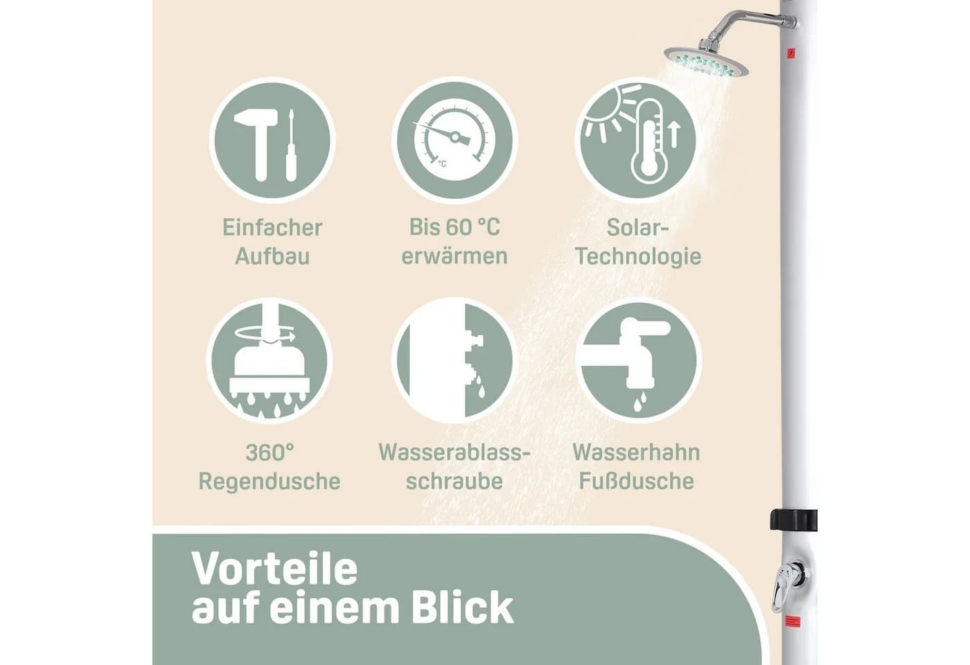 monzana Solardusche 35L Schwarz Silber mit Regenduschkopf - Bild 4