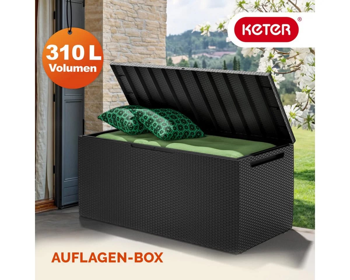Deuba Auflagenbox 310L Anthrazit mit Rollen und Schloss