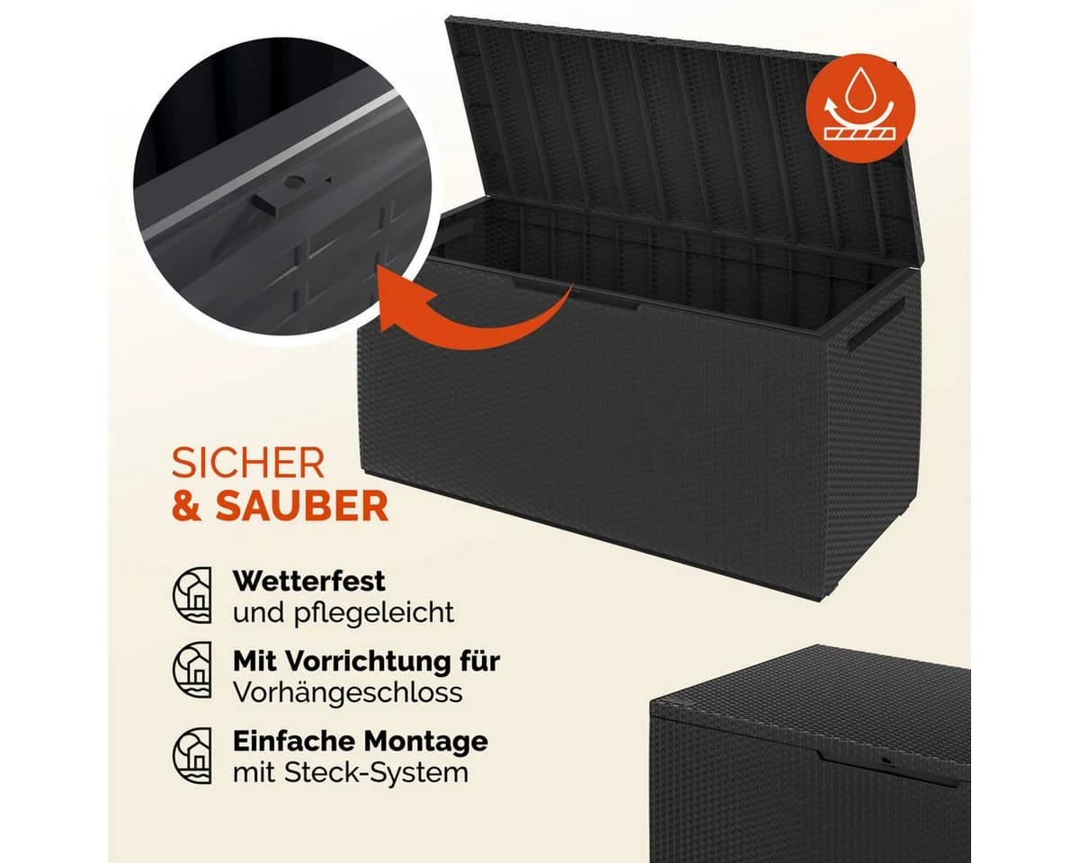 Deuba Auflagenbox 310L Anthrazit mit Rollen und Schloss - Bild 3