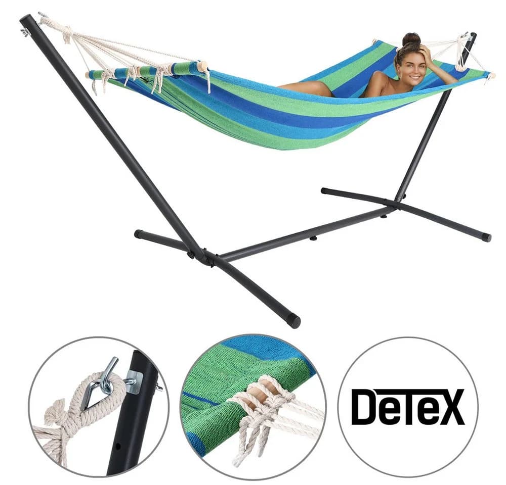 Detex Hängematte mit Gestell 150kg Belastbar Grün/Bunt