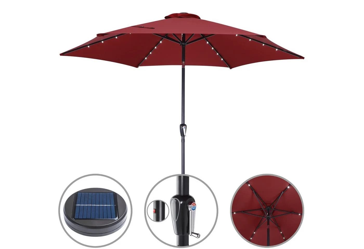 Kingsleeve Sonnenschirm Rot mit LED und Solar