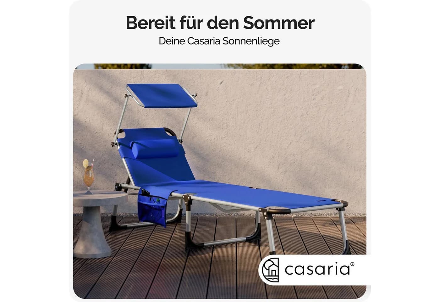 Casaria Gartenliege Malta Alu Klappbar mit Dach Kissen Blau