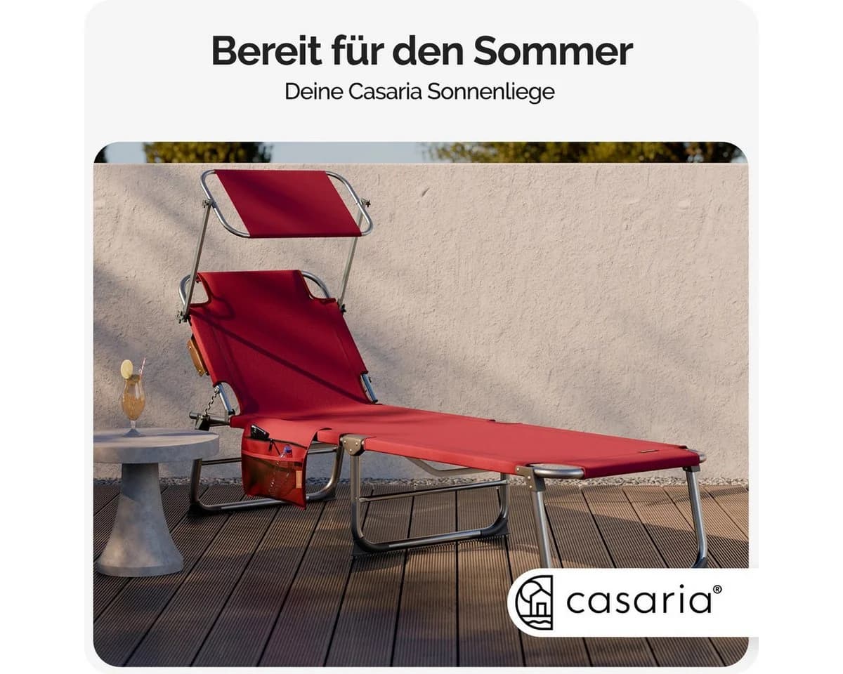 Casaria Gartenliege Ibiza mit Dach Klappbar Rubinrot