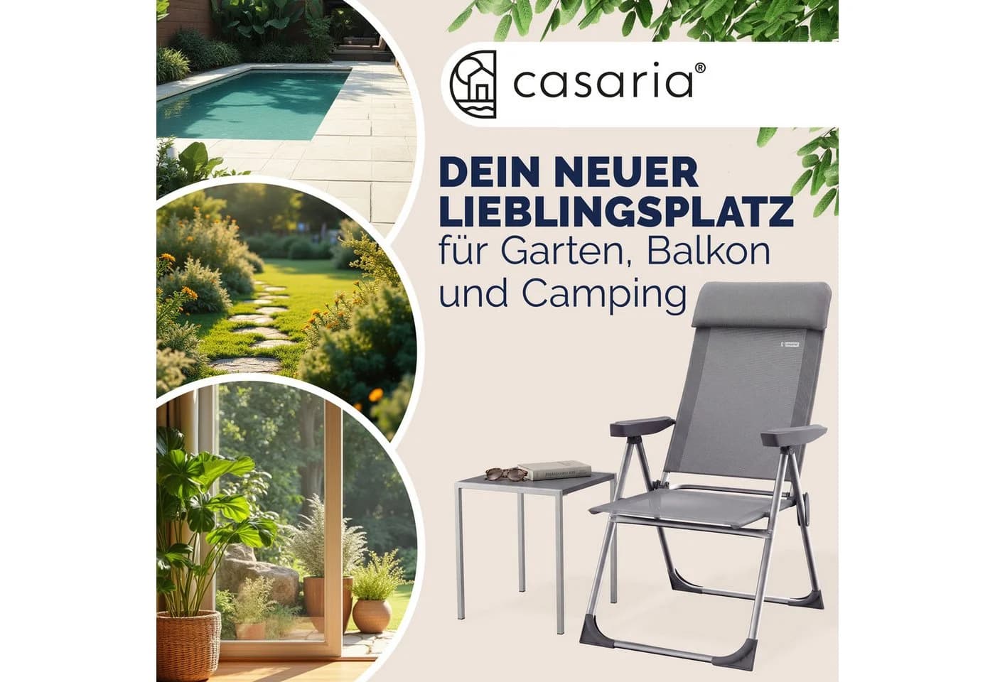 Casaria Gartenstuhl 2er Set Hochlehner 7-fach Verstellbar Alu Klappbar Grau