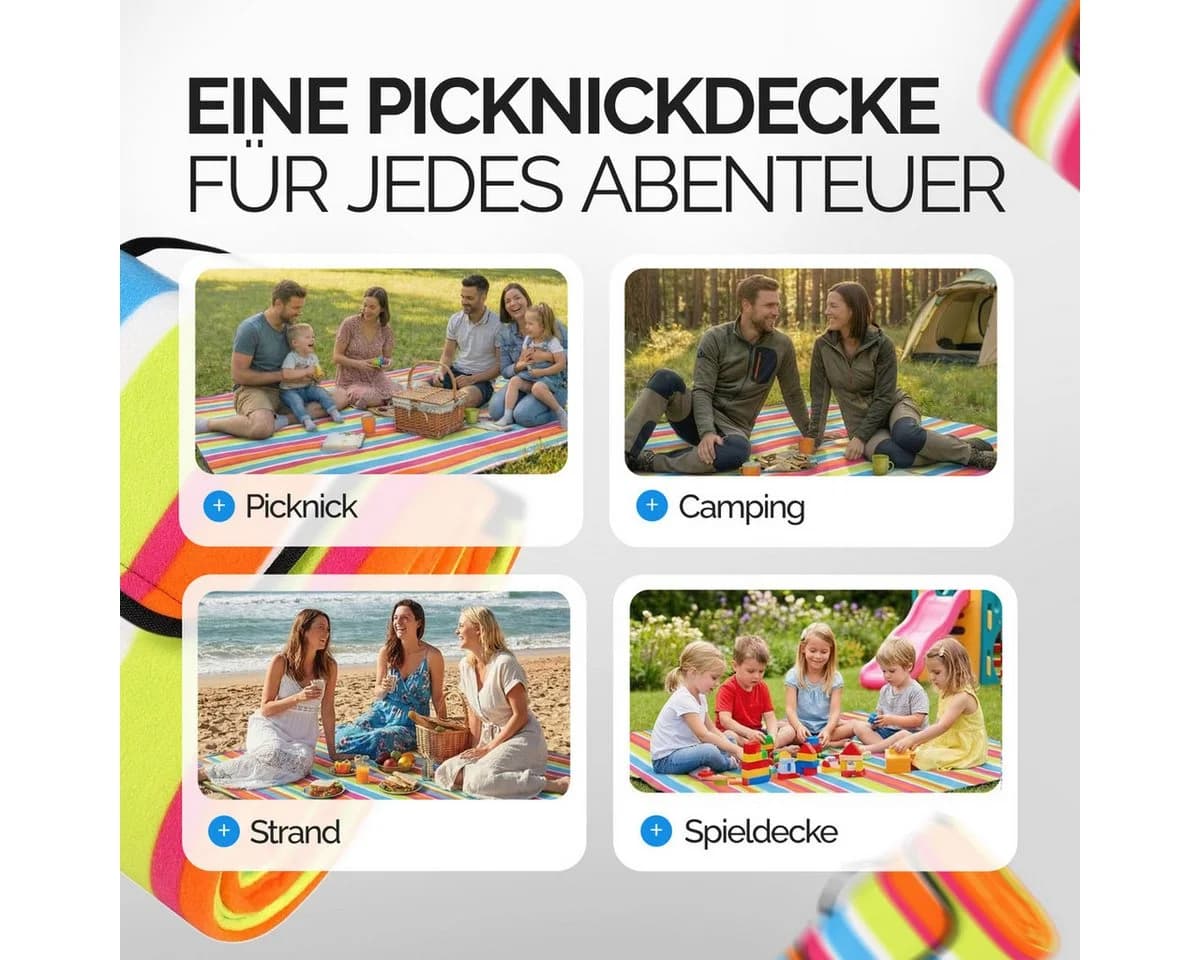 Detex Picknickdecke XL 195x150 cm Wasserdicht Wärmeisoliert Bunt - Bild 4