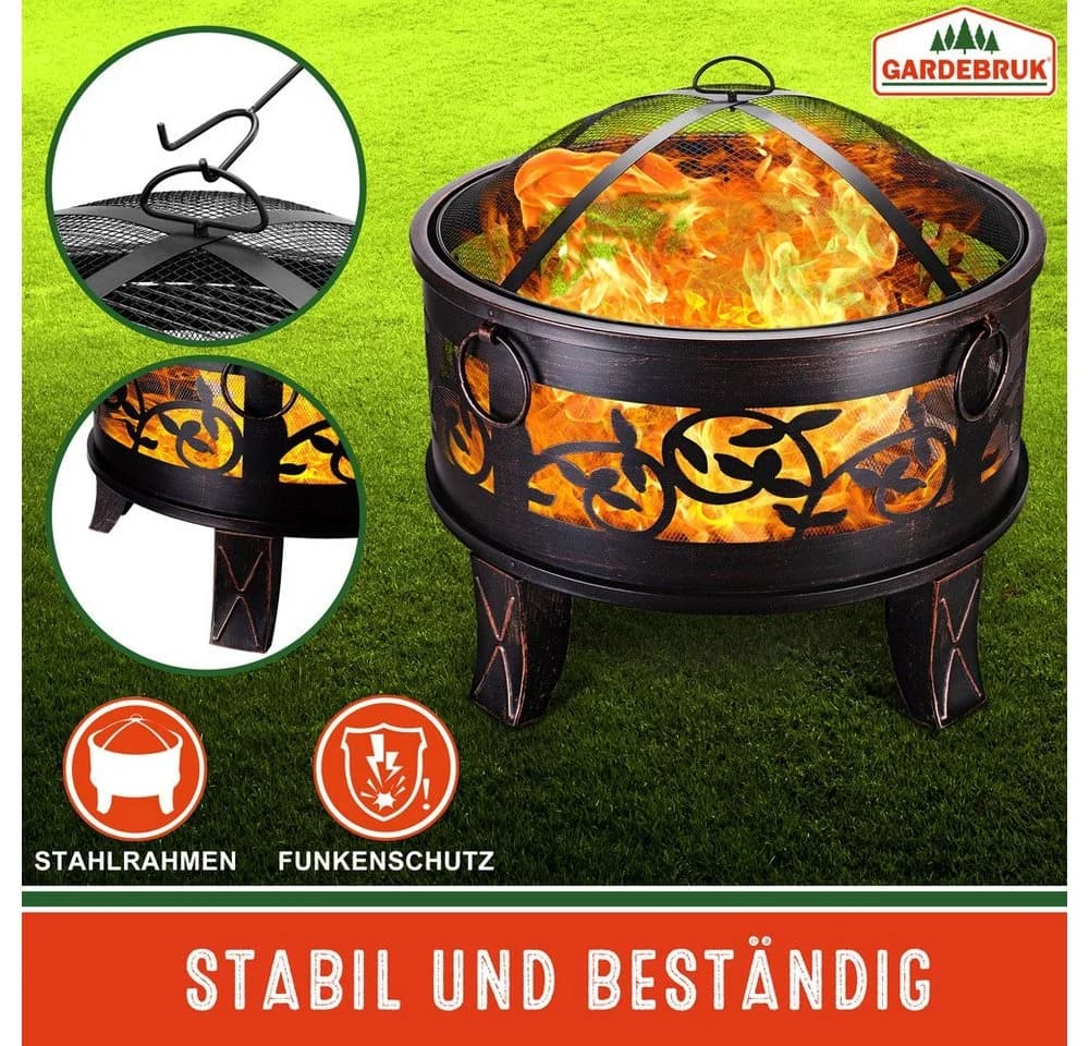 Gardebruk Feuerschale Feuerkorb Garten Funkenschutz Abdeckung Ø67cm Rost-Optik Grill - Bild 5