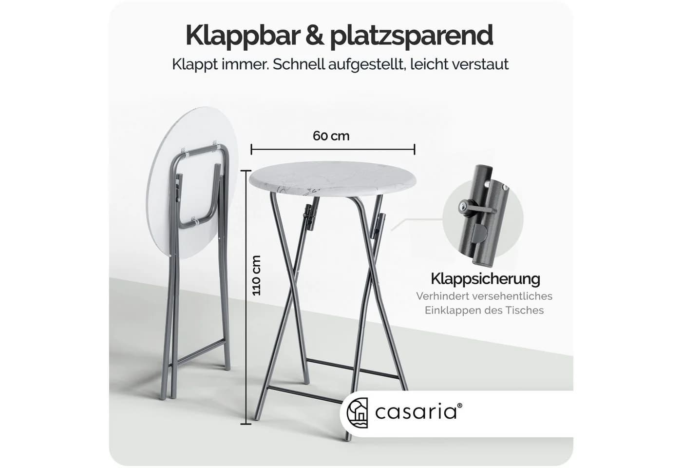 Casaria Stehtisch Klappbar 110cm Hoch Rund Ø60cm Garten Camping Bistrotisch Partytisch