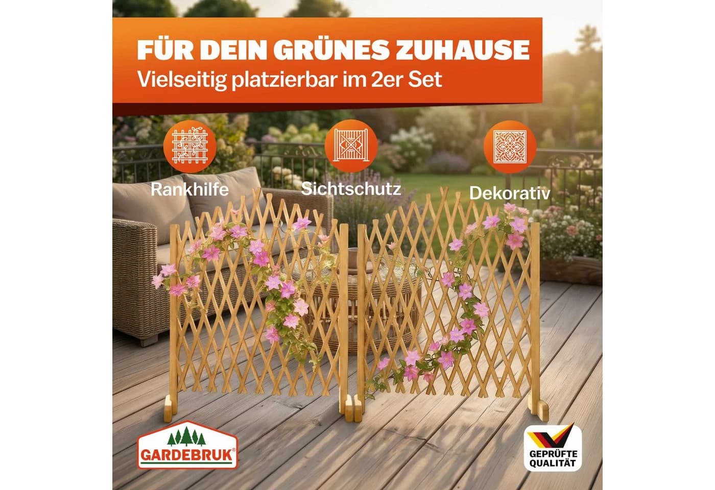Gardebruk Spalier 2 St. Braunes Rankgitter ausziehbar faltbar - Bild 3