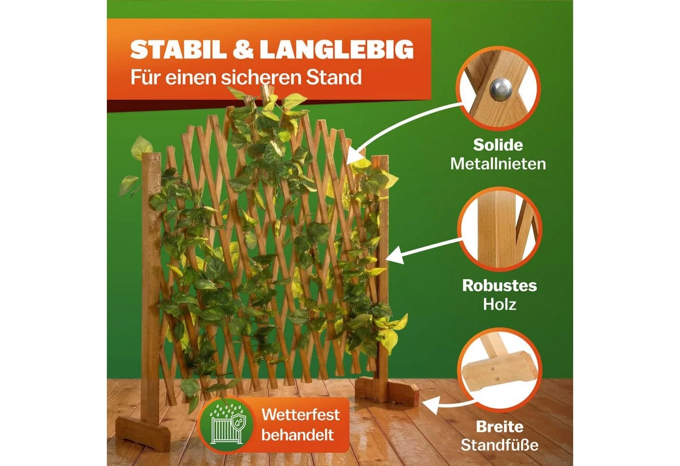 Gardebruk Spalier 2 St. Braunes Rankgitter ausziehbar faltbar - Bild 5