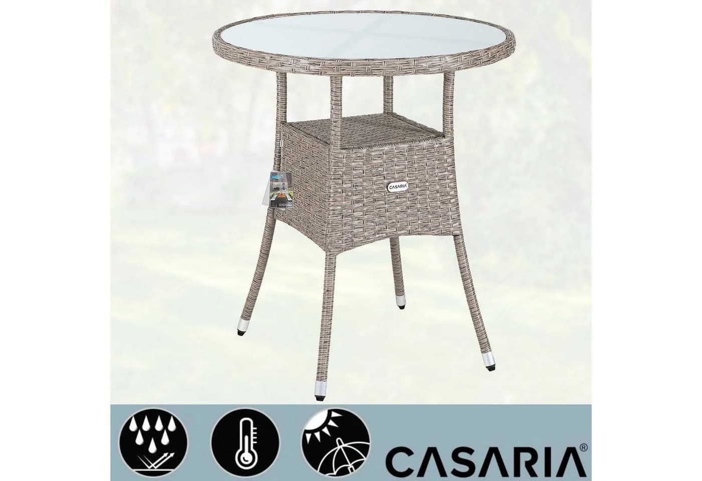 Casaria Gartentisch Polyrattan Rund Glas Höhenverstellbar Wetterfest