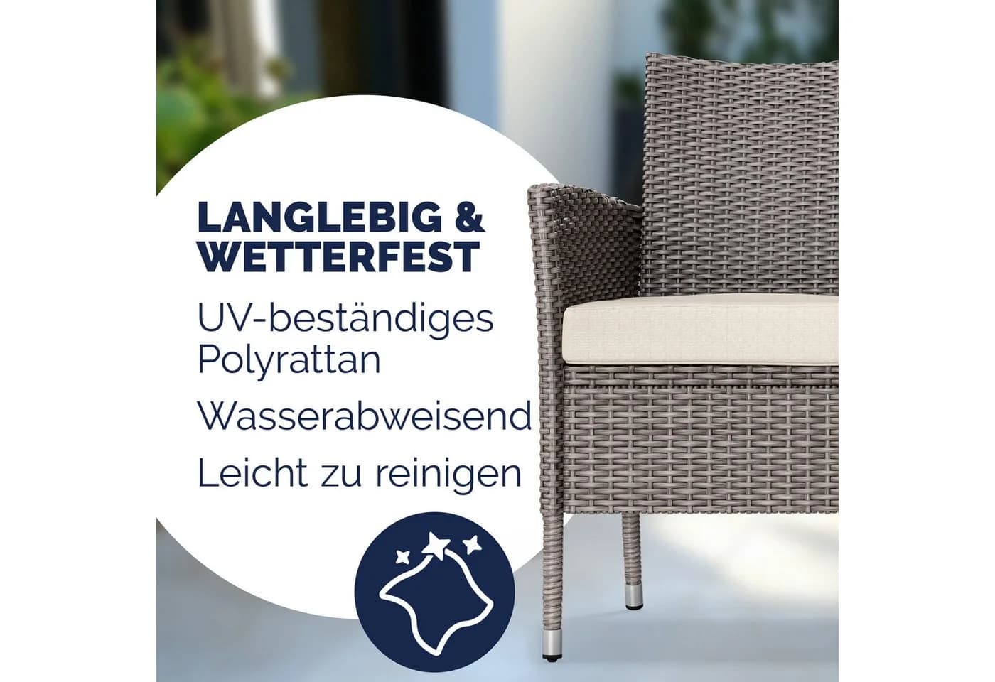 Casaria Gartenbank Creme mit Tisch Polyrattan 2-Sitzer