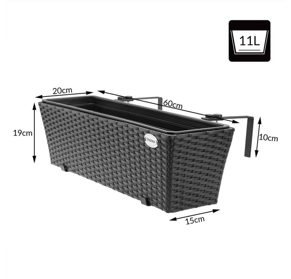 Casaria Blumenkasten 2er Set 11L Polyrattan mit Halterung