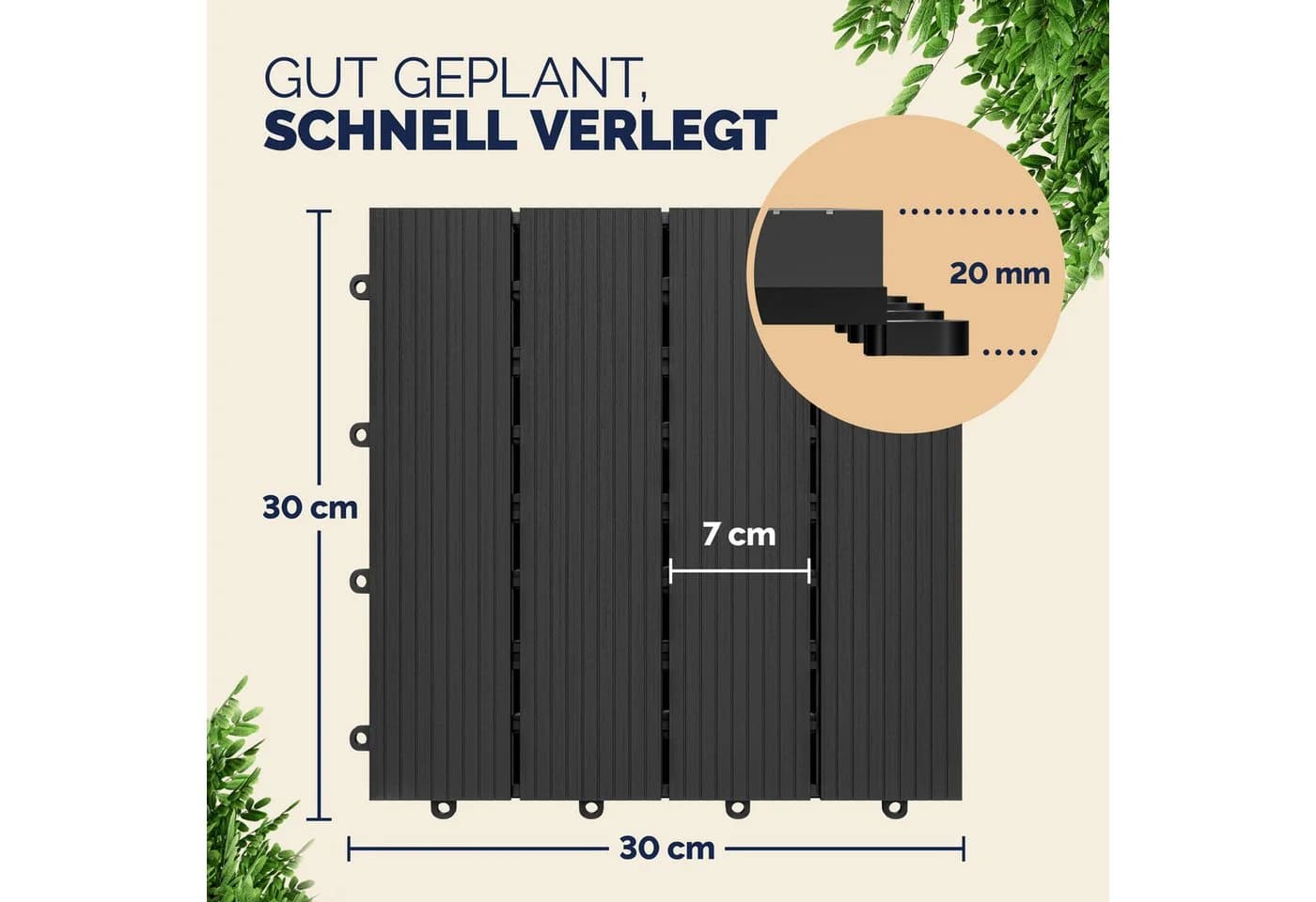 Deuba Terrassenfliesen WPC Vollmaterial 30x30cm Anthrazit