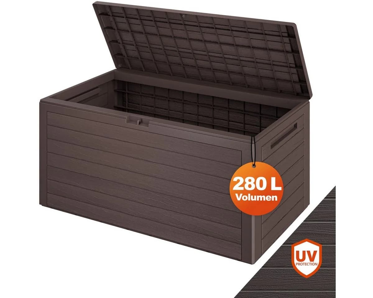 Casaria Auflagenbox Woody 280L UV-beständig Griffmulden Verschließbar Balkon Holz-Optik Braun - Bild 2