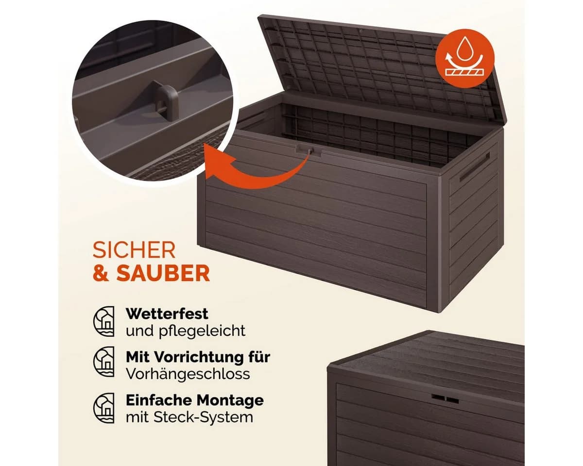 Casaria Auflagenbox Woody 280L UV-beständig Griffmulden Verschließbar Balkon Holz-Optik Braun - Bild 3