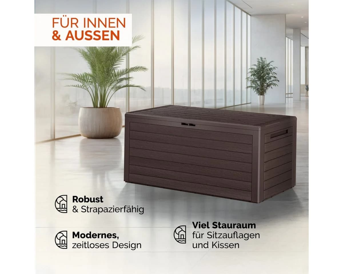 Casaria Auflagenbox Woody 280L UV-beständig Griffmulden Verschließbar Balkon Holz-Optik Braun - Bild 4