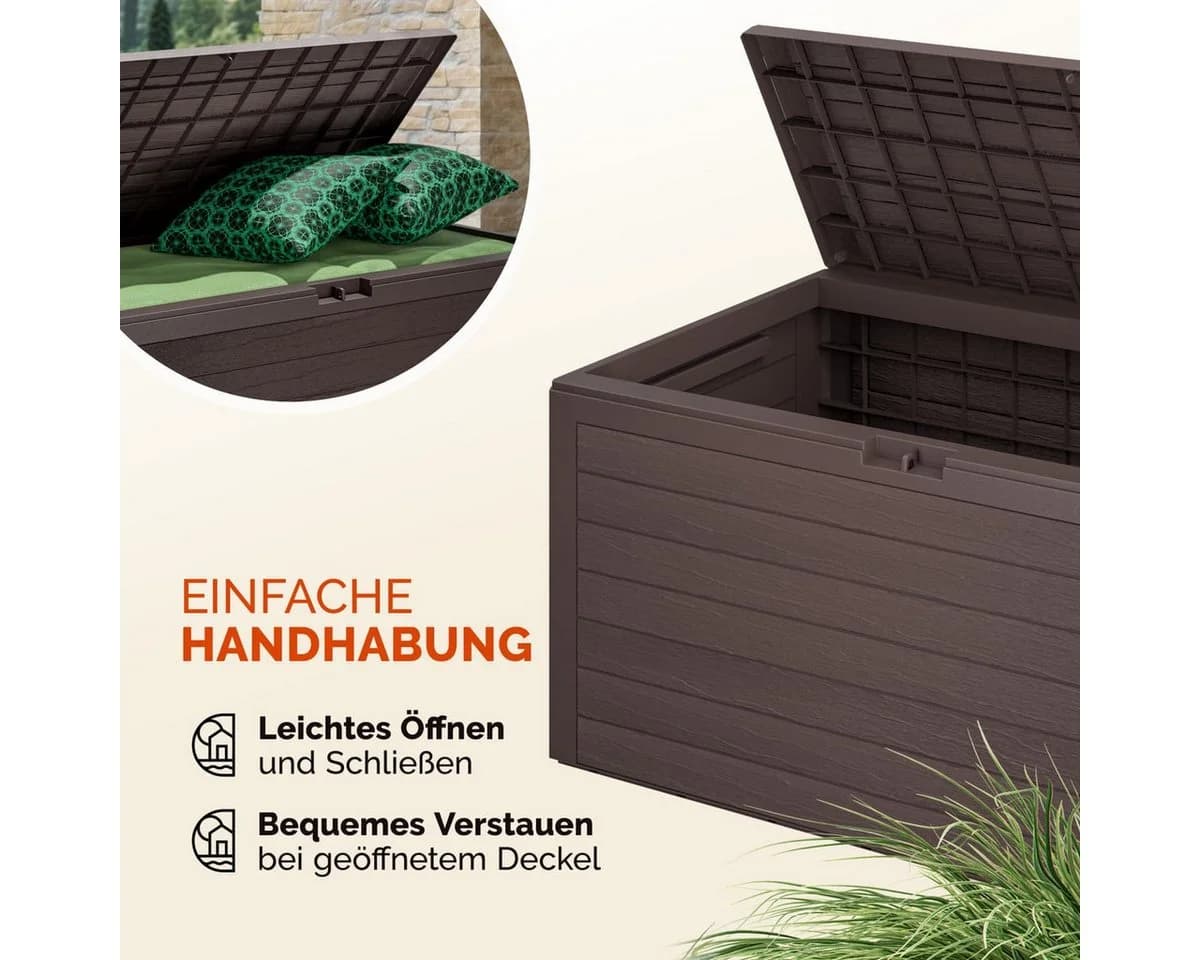 Casaria Auflagenbox Woody 280L UV-beständig Griffmulden Verschließbar Balkon Holz-Optik Braun - Bild 5