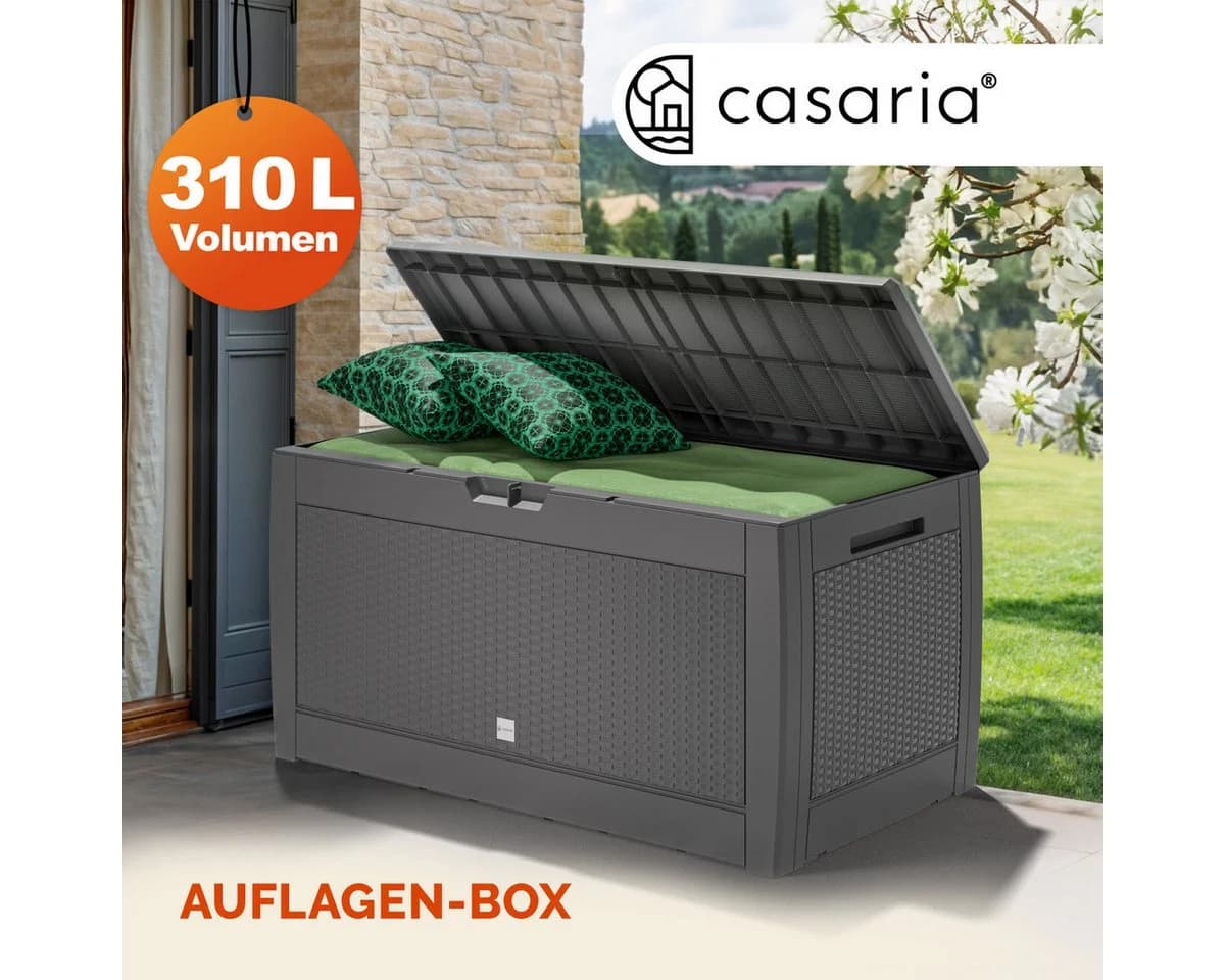 Casaria Auflagenbox Rato Grau 310L UV-beständig Rattan-Optik