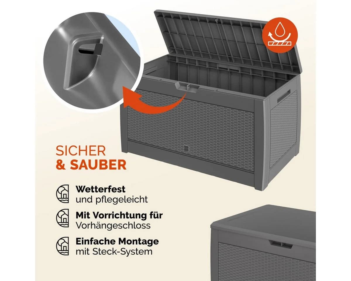 Casaria Auflagenbox Rato Grau 310L UV-beständig Rattan-Optik - Bild 3