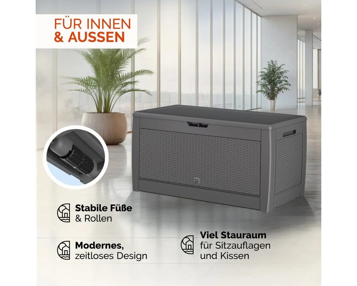 Casaria Auflagenbox Rato Grau 310L UV-beständig Rattan-Optik - Bild 4