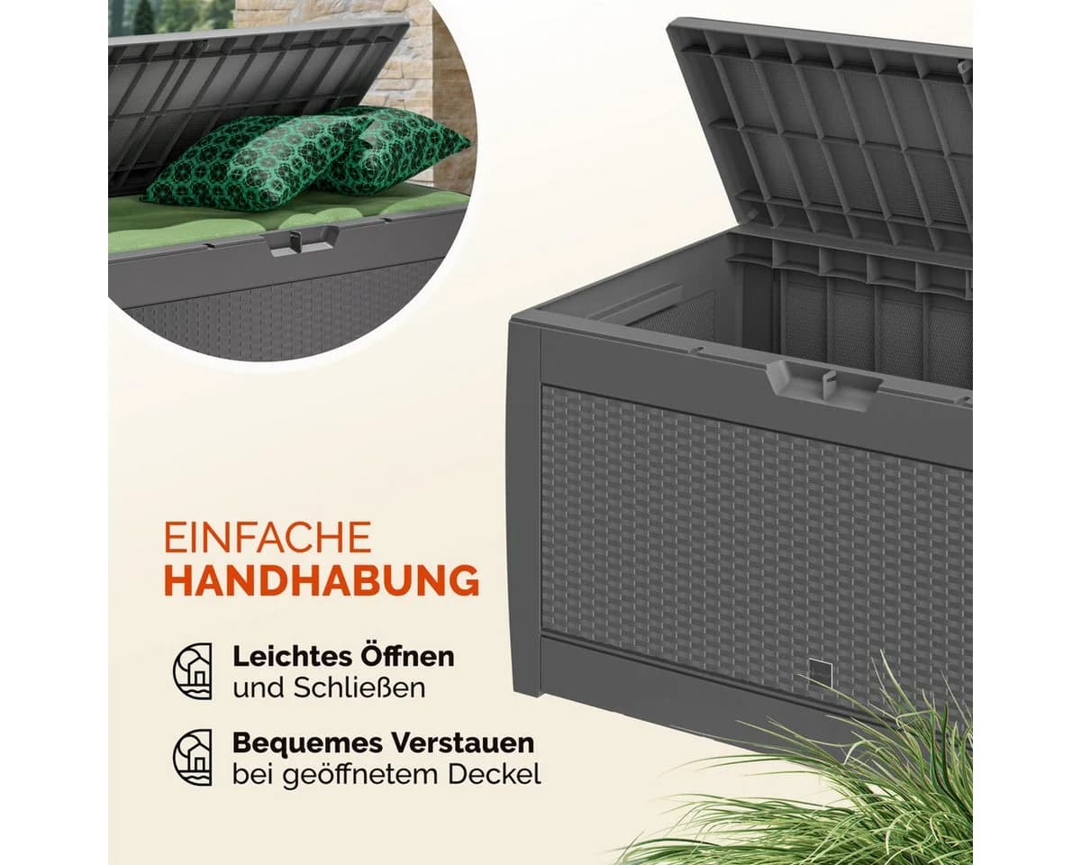 Casaria Auflagenbox Rato Grau 310L UV-beständig Rattan-Optik - Bild 5