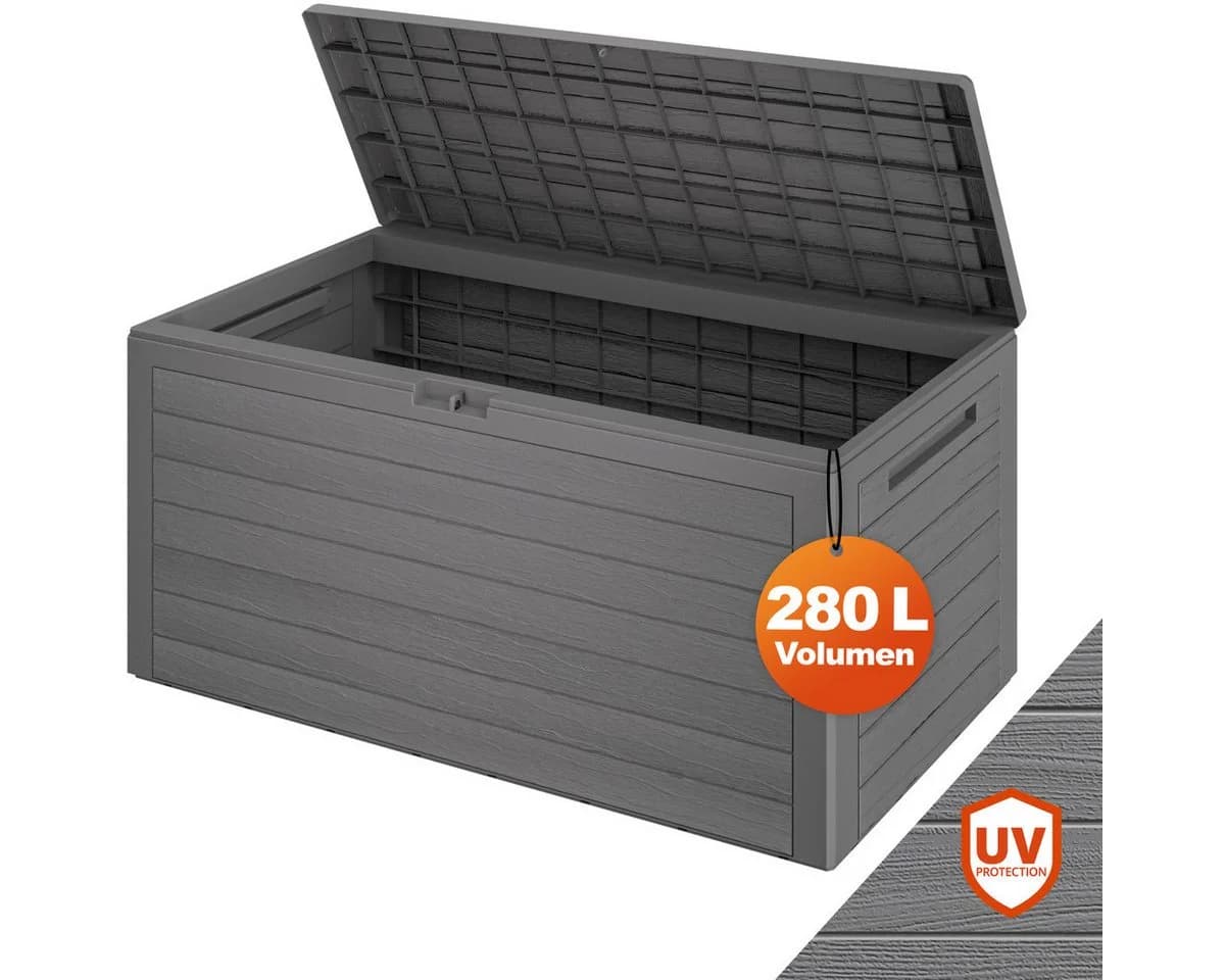 Casaria Auflagenbox Woody 280L UV-beständig Griffmulden Verschließbar Balkon Holz-Optik Grau - Bild 2