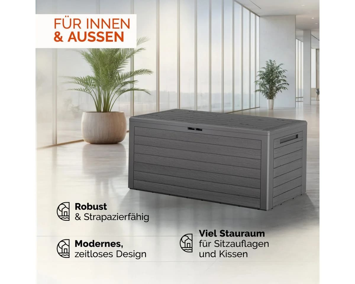 Casaria Auflagenbox Woody 280L UV-beständig Griffmulden Verschließbar Balkon Holz-Optik Grau - Bild 4