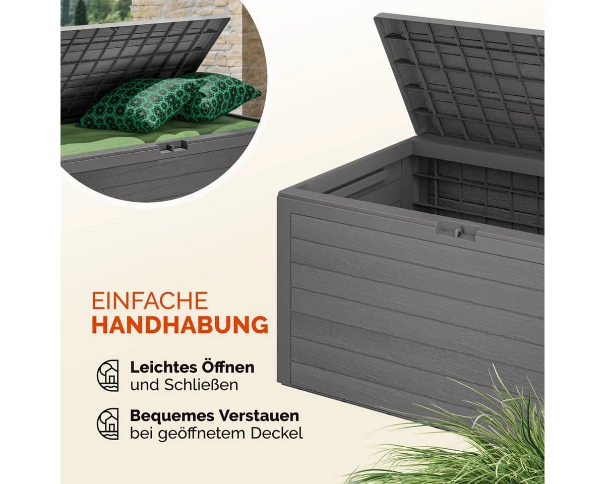 Casaria Auflagenbox Woody 280L UV-beständig Griffmulden Verschließbar Balkon Holz-Optik Grau - Bild 5