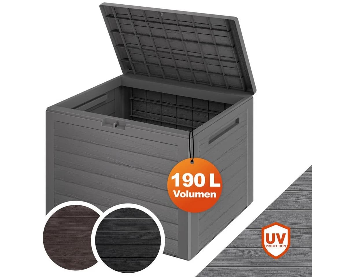 Casaria Auflagenbox Lille Grau 190L UV-beständig Holz-Optik - Bild 2