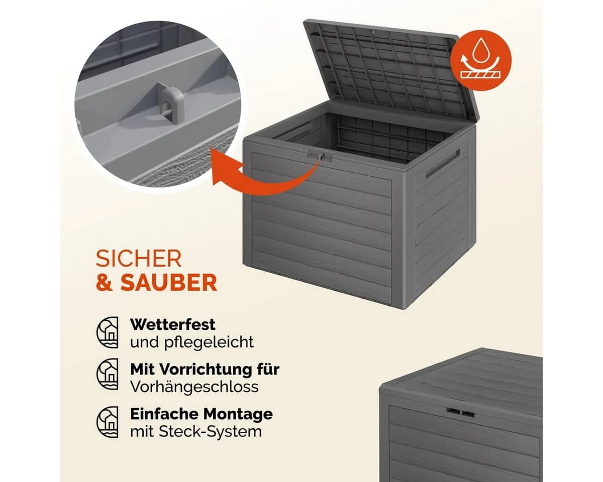 Casaria Auflagenbox Lille Grau 190L UV-beständig Holz-Optik - Bild 3
