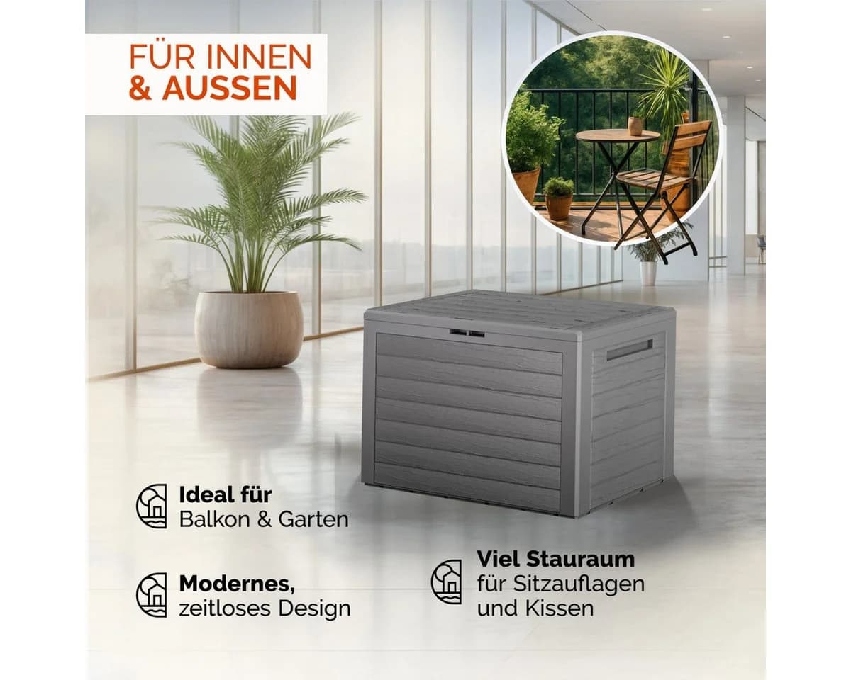 Casaria Auflagenbox Lille Grau 190L UV-beständig Holz-Optik - Bild 4