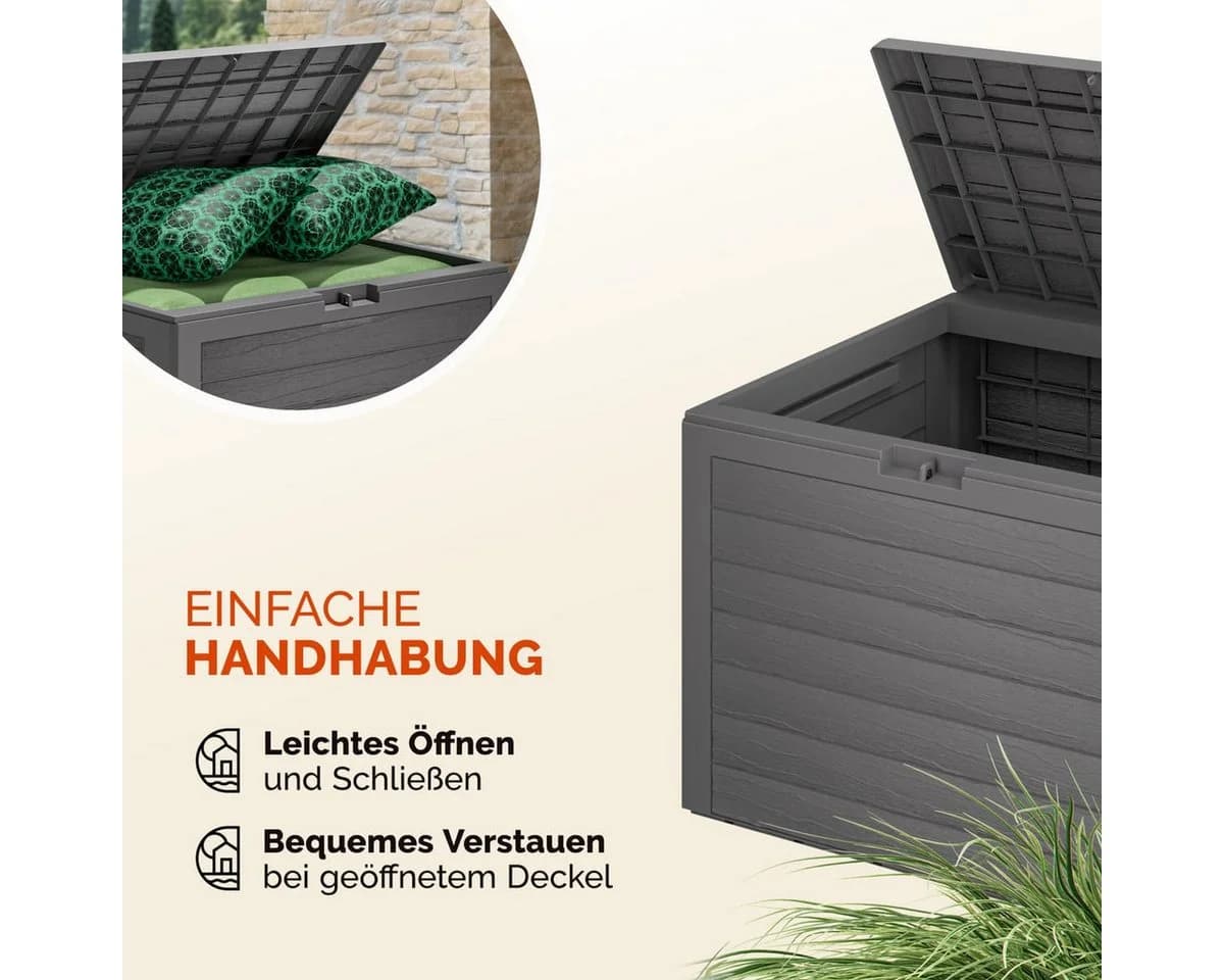 Casaria Auflagenbox Lille Grau 190L UV-beständig Holz-Optik - Bild 5