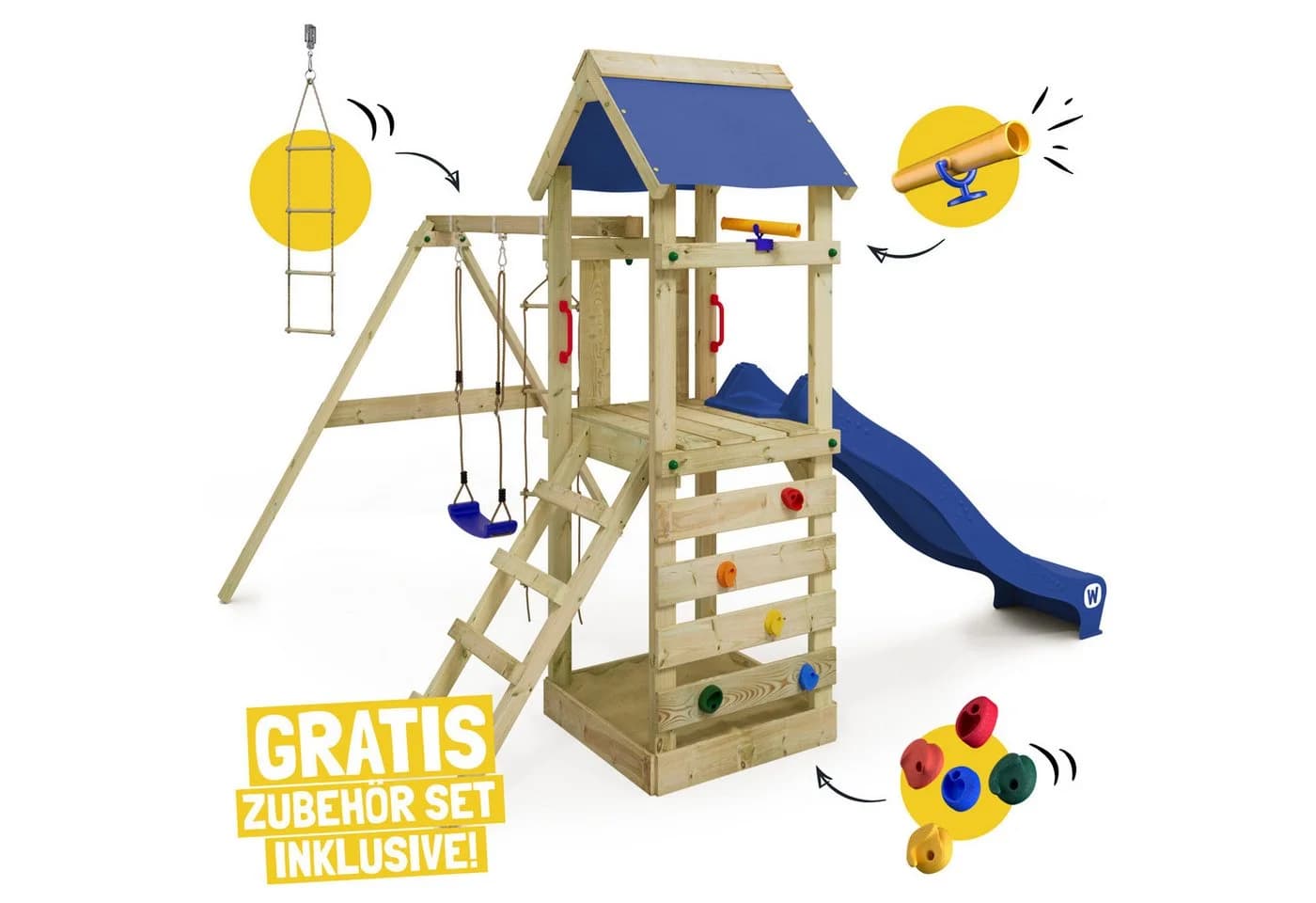 Wickey Spielturm FreeFlyer Klettergerüst mit Sandkasten Rutsche