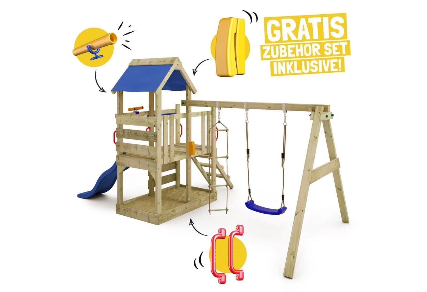 Wickey Spielturm TurboFlyer Klettergerüst mit Rutsche, Schaukel und Sandkasten