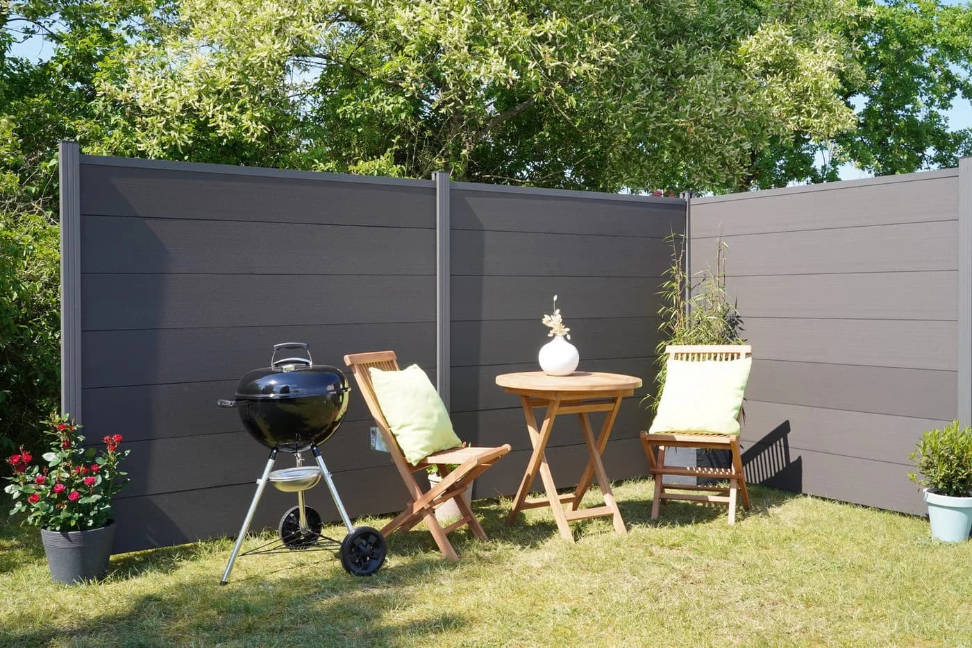GartenLand Zaun Ameland WPC Anthrazit ca. 180x180 cm Steckzaun Set - Bild 3