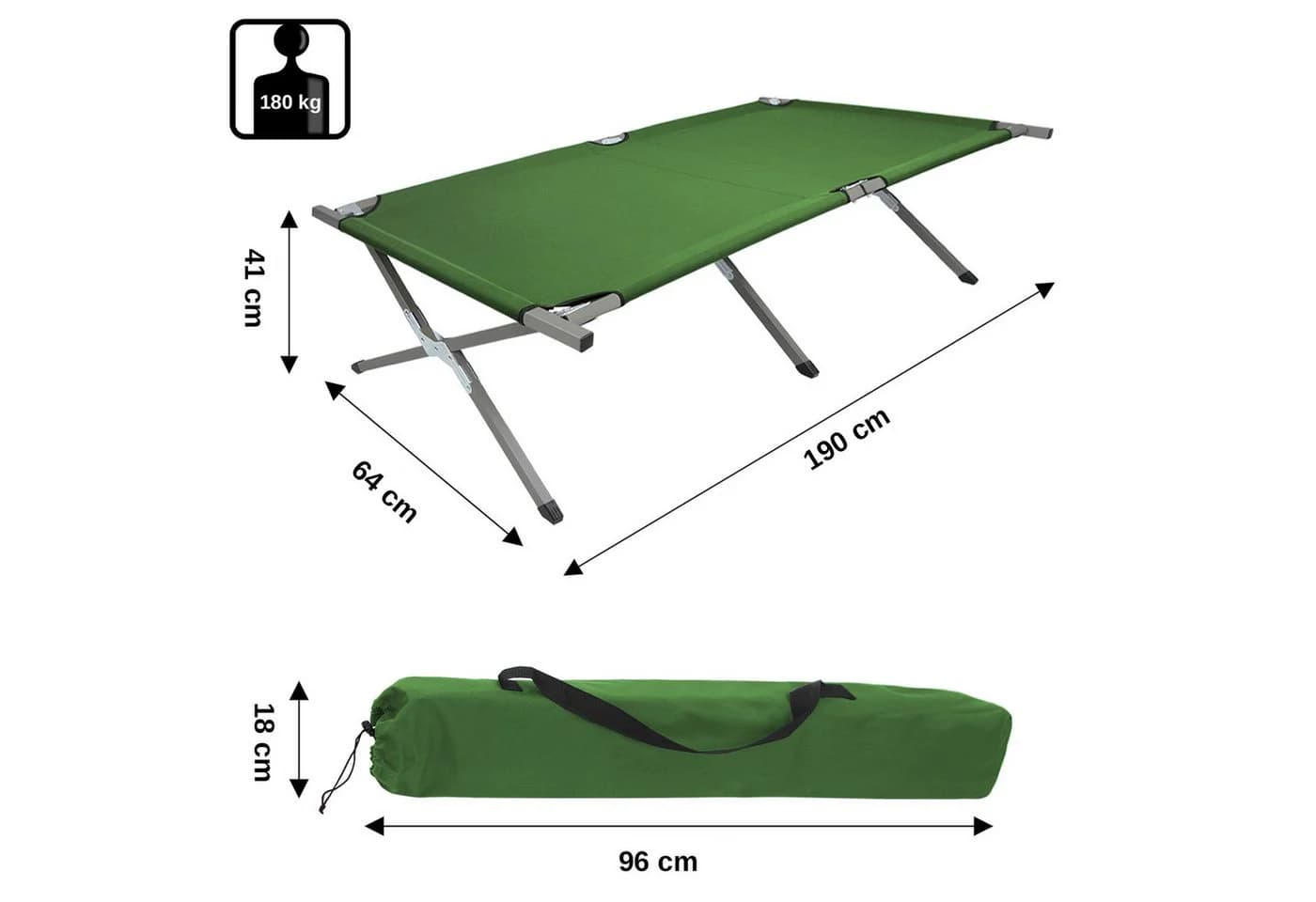 BB Sport Feldbett Klappbar 190x64 cm Grün