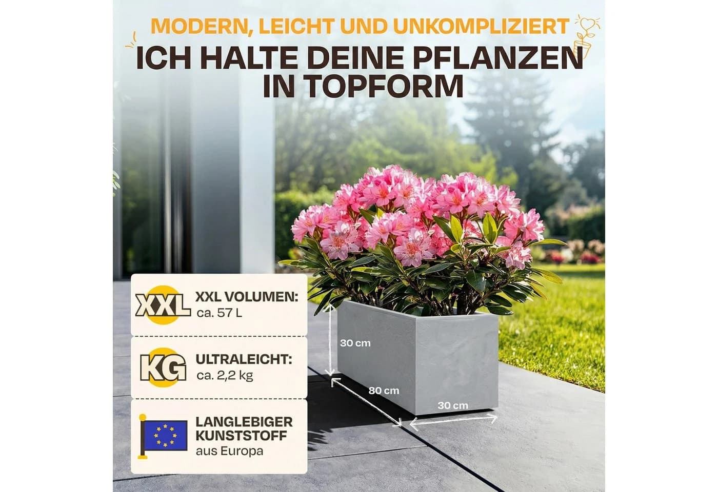 ONDIS24 Blumenkasten Vulkan 57L Basalt Optik mit Wasserspeicher