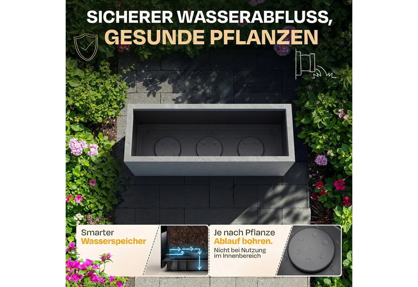ONDIS24 Blumenkasten Vulkan 57L Basalt Optik mit Wasserspeicher - Bild 4