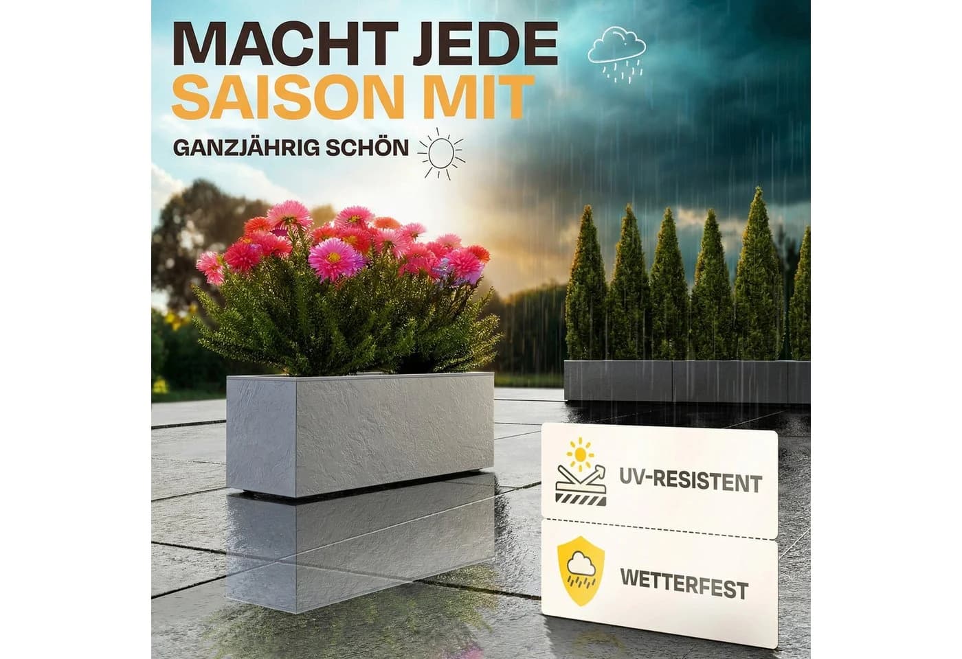 ONDIS24 Blumenkasten Vulkan 57L Basalt Optik mit Wasserspeicher - Bild 5