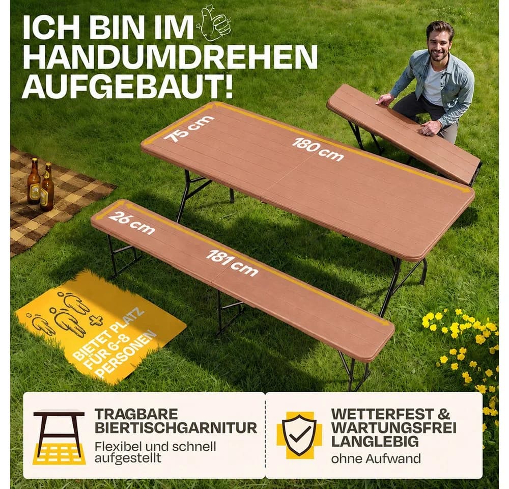 ONDIS24 Bierzeltgarnitur Lena mit Bierbänken Campingtisch