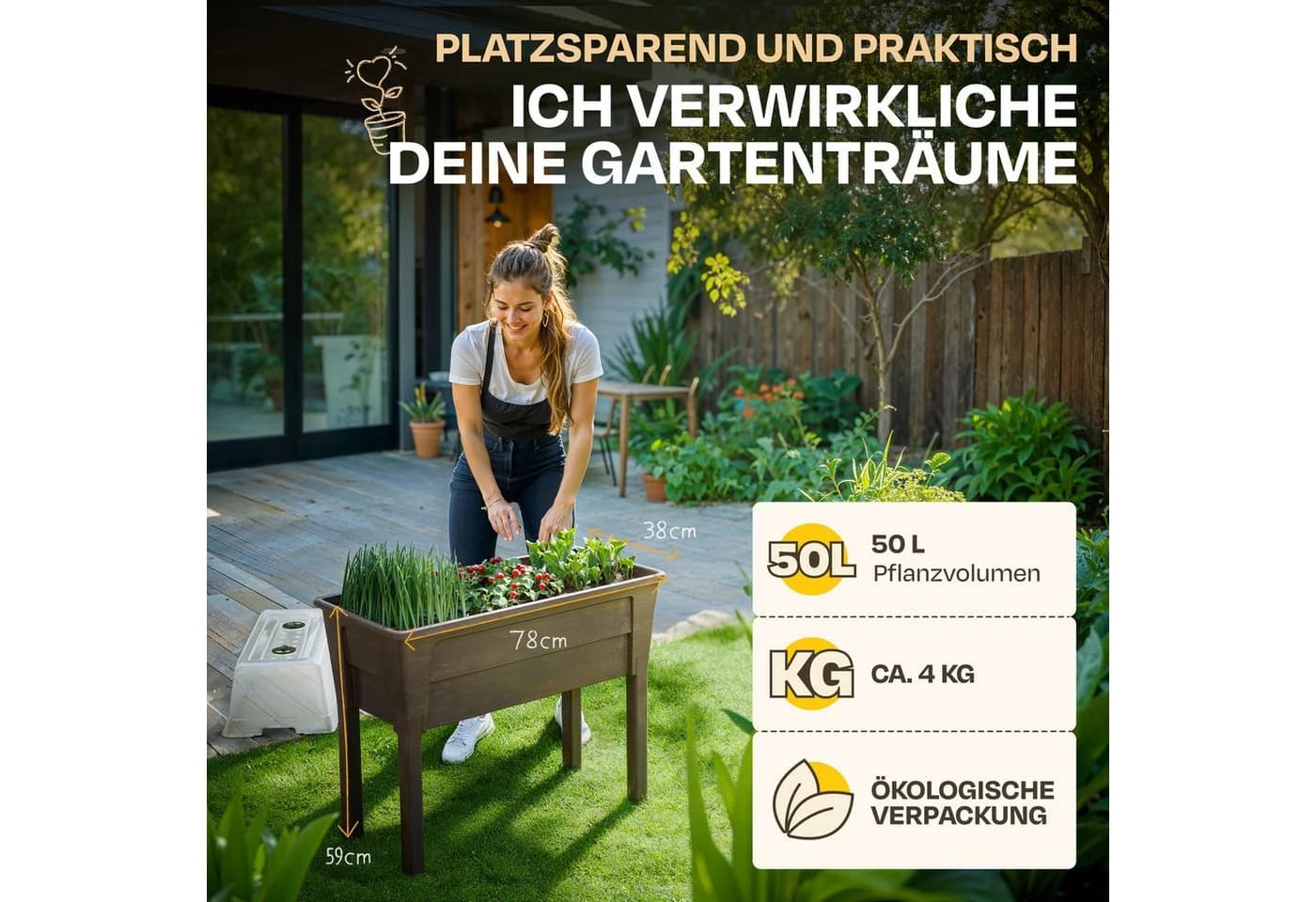 ONDIS24 Hochbeet Victoria Braun mit Deckel & Gewächshaus-Funktion
